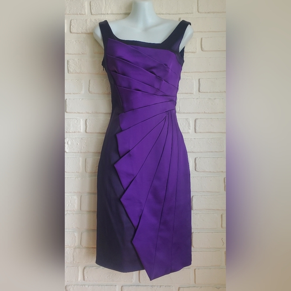 Karen Millen Satin Cocktail Dress Asymmetrical Ruffle Stretch Rich Purple - Picture 16 of 16